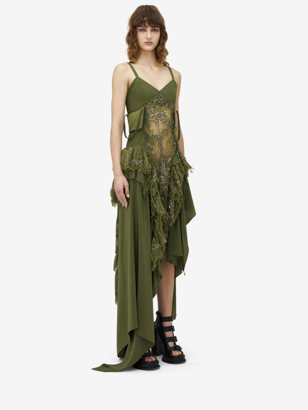 ALEXANDER MCQUEEN - Shredded Embroidery Asymmetric Dress - Item 832098QZAO53009